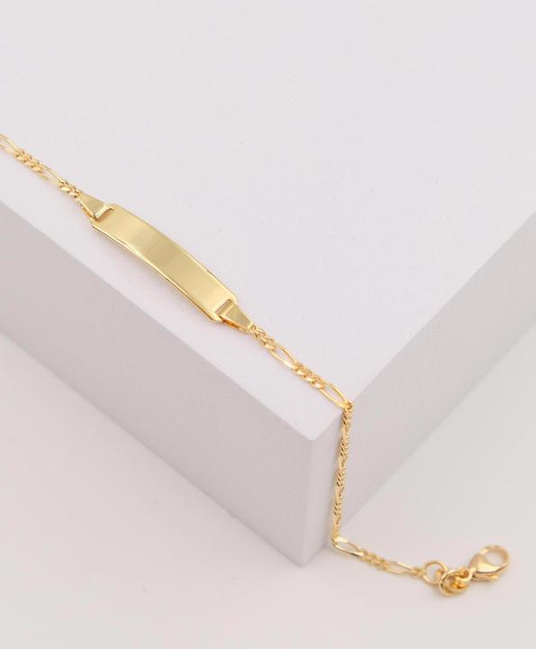 Image du produit Muau Bébé Bracelet figaro or jaune 375, 14cm plaque de gravure 1.8cm (14 cm, Or jaune 375/9K)
