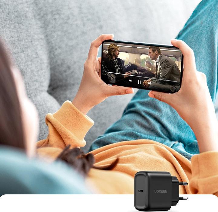 Actual product image Ugreen Wall charger CD250, 25W, USB-C (black) + USB-C to USB-C cable, 2m (black) (25 W)