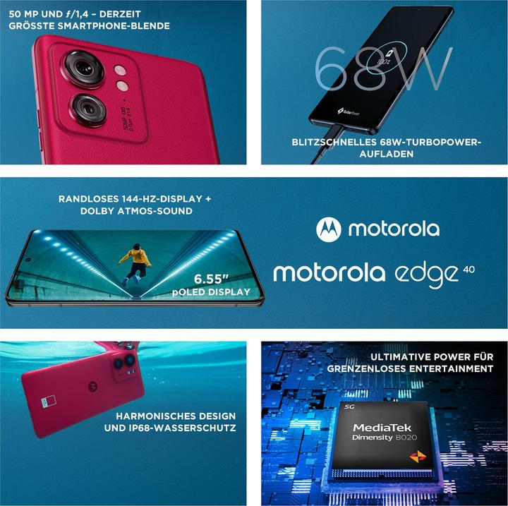Immagine prodotto Motorola Bordo 40 (256 GB, Viva Magenta, 6.55", Doppia SIM, 50 Mpx, 5G)