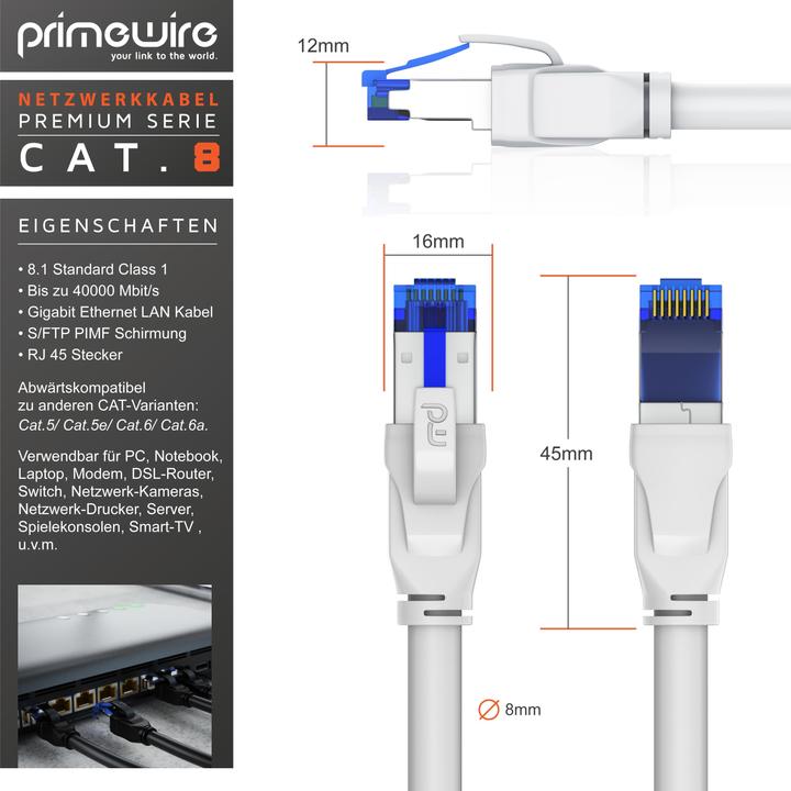 Produktbild Primewire CAT 8.1 Netzwerkkabel 40 Gbits - LAN Kabel Patchkabel - CAT 8 Gigabit Ethernet Cable - RJ45 Stecker (S/FTP, CAT8.1, 0.25 m)