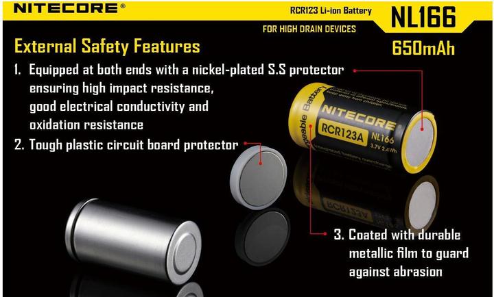 Actual product image Nitecore Li-Ion battery type 16340 - NL166