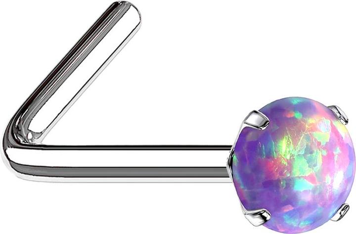 Star Piercing Nasenstecker gewinkelt silber Opal violett gefasst (Chirurgenstahl 316L)