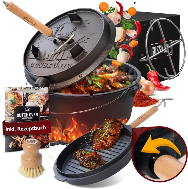 Gusskönig Dutch Oven Set mit Edelstahl-Untersetzer