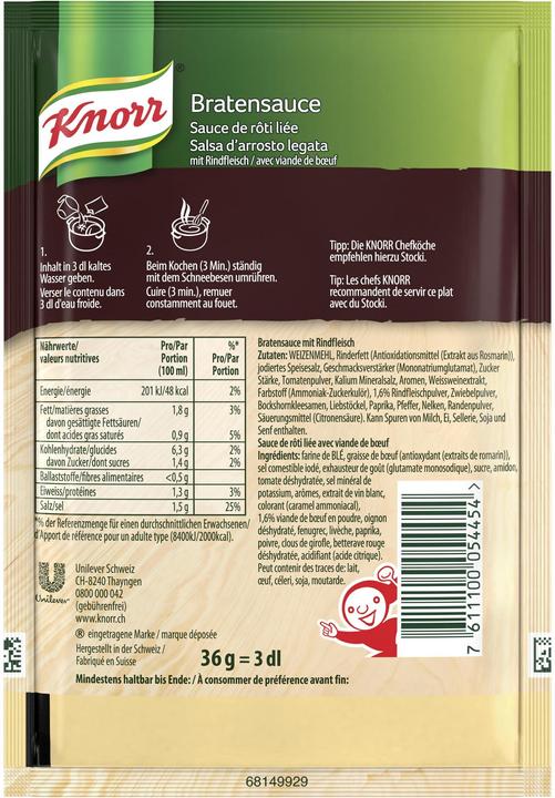 Valeurs nutritives et ingrédients Knorr Sauce de rôti (40 g)
