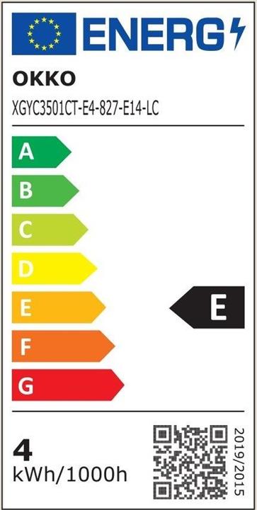 Energy Label Okko BULB LED B35 4W E14 830 FL 350LM 15KH