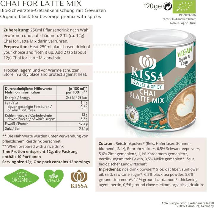 Nährwerte und Zutaten London Tea Chai for Latte Mix (120 g)