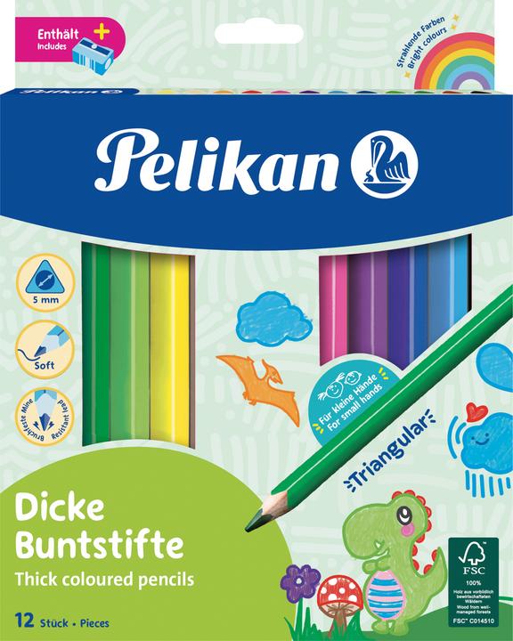 Actual product image Pelikan Crayons Jumbo triangular (Light green, Dark Blue, Orange, Dark green, Violet, Red, Skin colour, Black, Yellow, Pink, Light blue, Brown, 12 x)