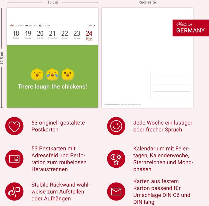 Produktbild Harenberg Now I know how the rabbit runs Postkartenkalender 2026 - 53 denglische Sprüche und Spri (Englisch, Deutsch)