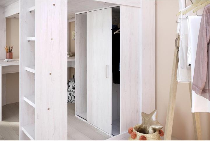 Image du produit CaliCosy Lit mezzanine Blanc avec bureau et rangements 90x200 cm - Higher (90 x 200 cm)