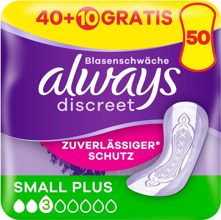 Produktbild Always Discreet Inkontinenz, Small Plus Big Pack +25% GRATIS 40+10 Inkontinenz-Höschen (50 x)