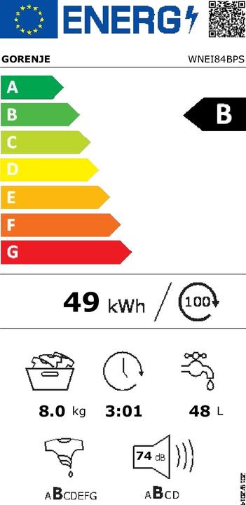 Energy Label Gorenje WNEI 84 BPS Washing machine front loader B (8 kg, Left)