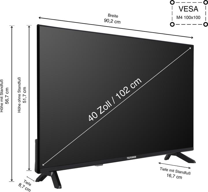 Produktbild Telefunken D40F751X7CW 40 Zoll Fernseher Smart TV (Full HD, HDR, Triple-Tuner, 6 Monate HD+ inkl.) (40", LED, Full HD, 2024)
