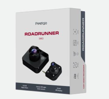 Actual product image Prestigio RoadRunner 380, 2.0" (320x240) IPS Ekranas, Dual camera: front - FHD 1920x1080@30fps, HD 1280x720@ (Night vision, Built-in display, Built-in microphone, Full HD)