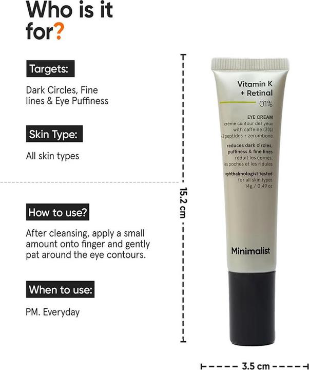 Actual product image Minimalist Vitamin K + Retinal 01% Eye Cream (Crème, Night)