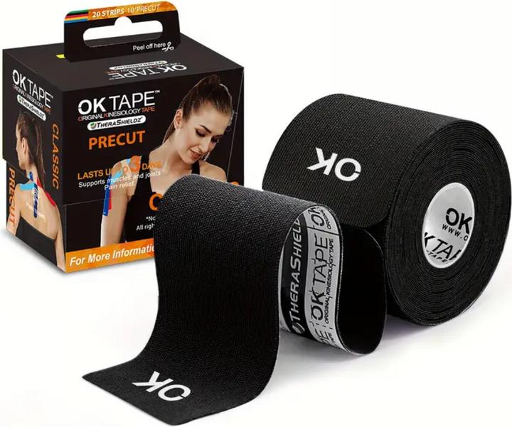 Ringside Kinesiology 25cm x 5cm Pre-cut, 20 Black Strips (5 m)