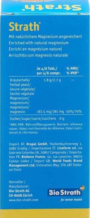 Nutritional values and ingredients Strath lity + magnesium (1 Piece, Pills, 160 g)