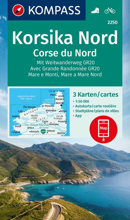 Set di mappe escursionistiche 2250 Corsica Nord, Corse du Nord, sentiero escursionistico di lunga (Tedesco)