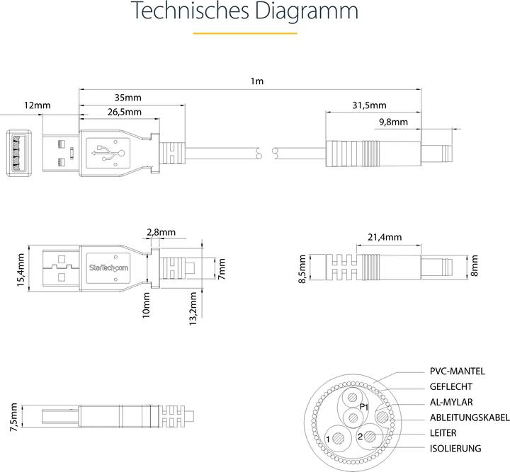 Actual product image StarTech USB 2.0 to hollow connector type N (1 m)