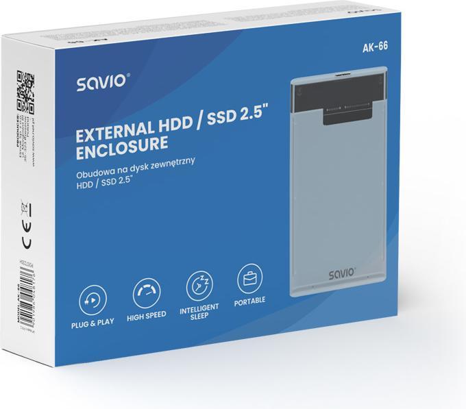 Produktbild Savio 2.5 Externes HDD/SSD-Gehäuse USB 3.0 transparent AK-66 (2.5")