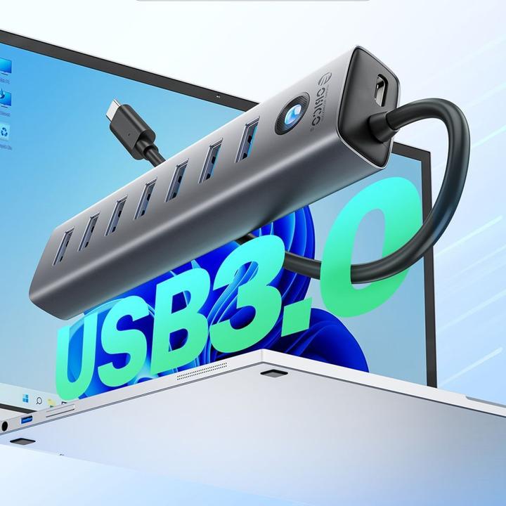 Produktbild Orico Converter CL7U-U3 hub 7x USB-A 3.0 + USB-C 5V/3A 1m - gray (USB-C, 7 Ports)