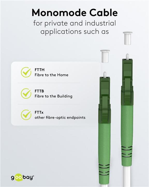 Image du produit Goobay Câble à fibre optique FTTH, monomode OS2 White, blanc simplex, 2 m (CAT7, 2 m)