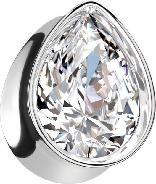 Star Piercing Flared Plug Tropfen silber mit grossem Kristall silber (Chirurgenstahl 316L)
