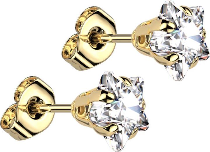 Star Piercing Ohrstecker vergoldet mit Sternkristall silber (ohne Messing, Chirurgenstahl 316L)