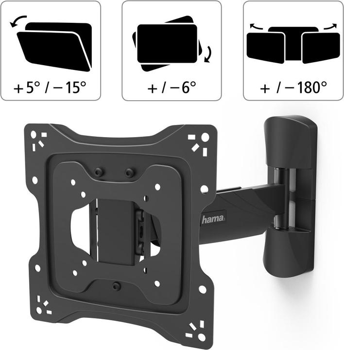 Actual product image Hama TV wall mount, swivel, tilt, anti-theft, 122 cm (48"), 20 kg (Wall, 48", 20 kg)