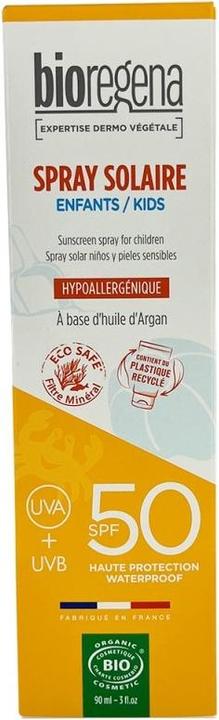 Immagine prodotto BioRegena Bio Crema Solare Fattore di Protezione 50 per Pelli Sensibili Bambini Oltre 3 Anni Spray 90ml (Spray solare, SPF 50, 90 ml)