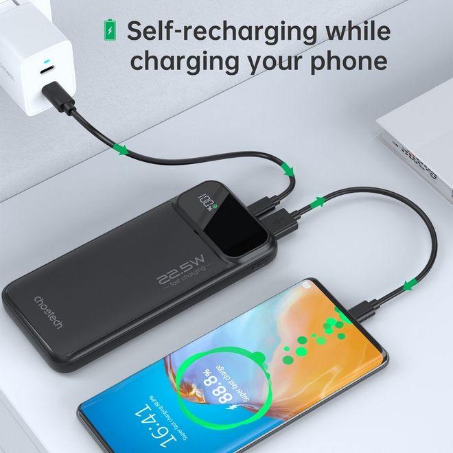 Produktbild Choetech B728 Powerbank 10000 mAh 22,5 W PD USB-A / USB-C – schwarz (10000 mAh, 22.50 W, 22.50 Wh)