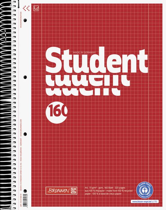Produktbild Collegeblock Student A4 70g/qm 160 Blatt RC Lineatur 28 (A4, Kariert)