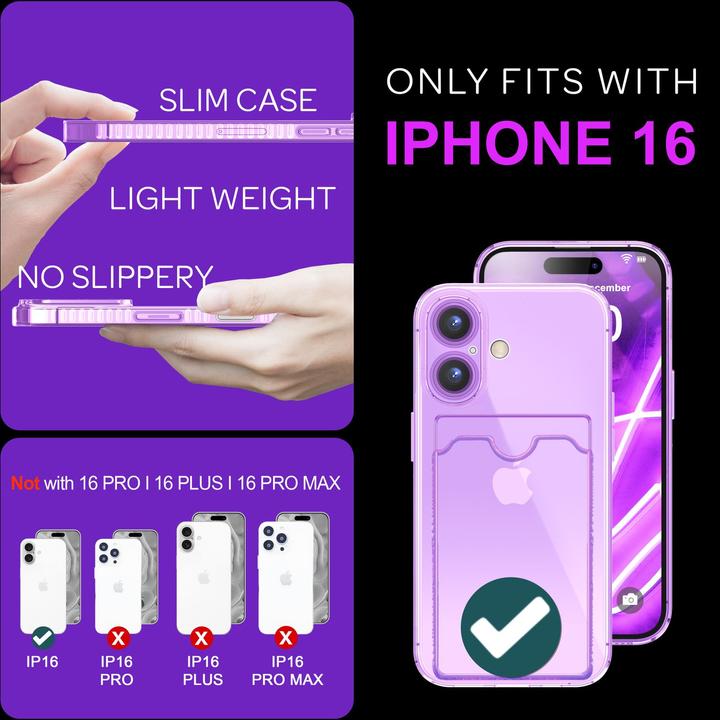 Actual product image Nalia Clear transparent neon silicone cover card holder (Apple iPhone 16)