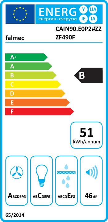 Label énergétique Falmec Hotte d'aspiration ARIA NRS 80 W Blanc (Hotte murale)