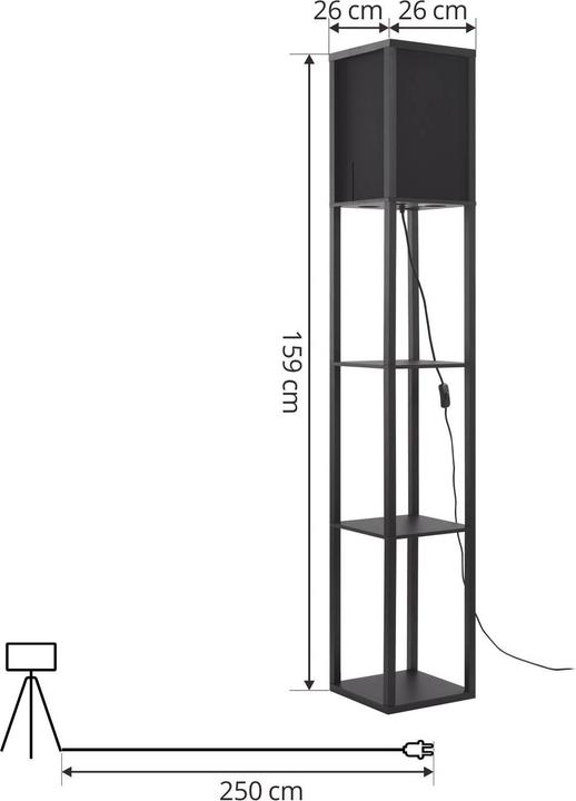 Image du produit Lindby Birta Lampadaire avec étagère, bois, noir (E27)