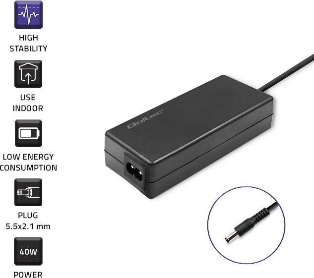 Actual product image Qoltec 40W power supply unit | 12V | 3.33a | 5.5*2.1 | + power cable (40 W)