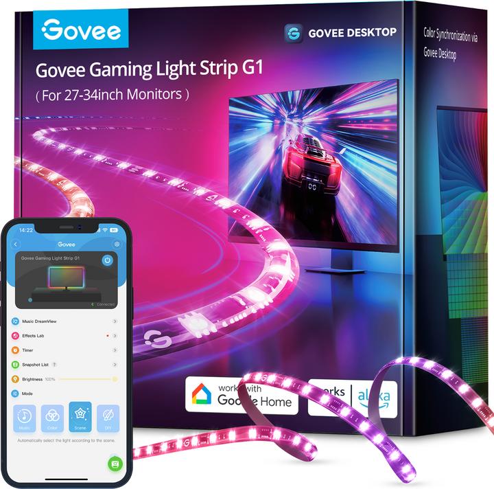 Image du produit Govee LED Stripe Gaming G1, Wi-Fi + Bluetooth, RGBIC, 24-26 (RGBW, 200 cm, Intérieur)