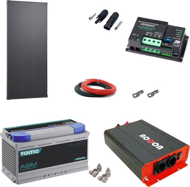 Produktbild Noqon Solaranlage Set 110W mit Batterie 100Ah(AGM) und 1000W-Wechselrichter (110 W)