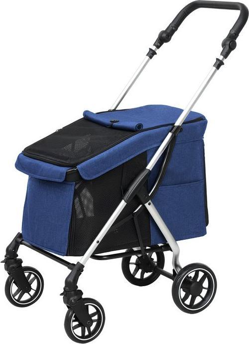 Produktbild Swisshandel24 Hundewagen Hundebuggy klappbar für Hunde & Katzen bis 10 kg Katzenbuggy, dunkelblau (Hund, Katze, Atmungsaktiv, Waschbar, Faltbar)