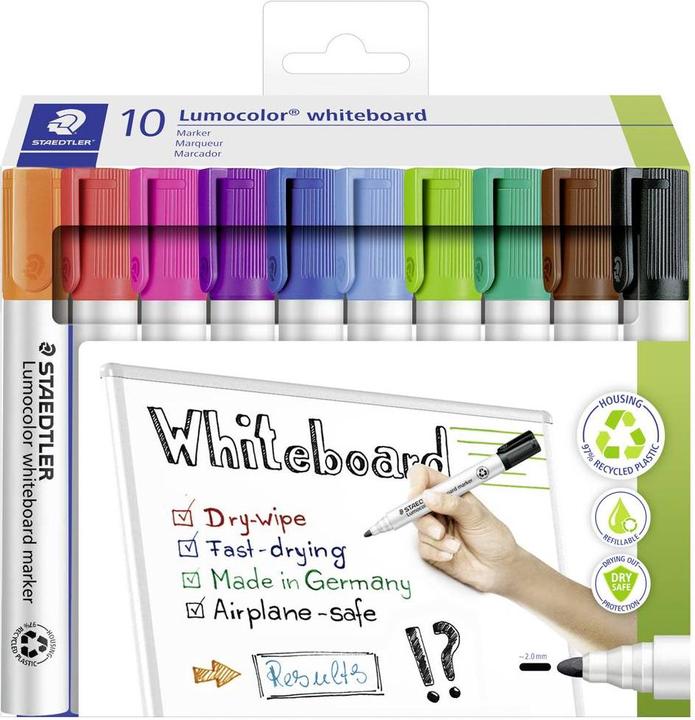 Image du produit Staedtler Lumocolor 351 C10 Marqueur pour tableau blanc Assorti (pas de sélection de couleur possible) (Assorties (sélection des couleurs impossible), 2 mm, 10 x)