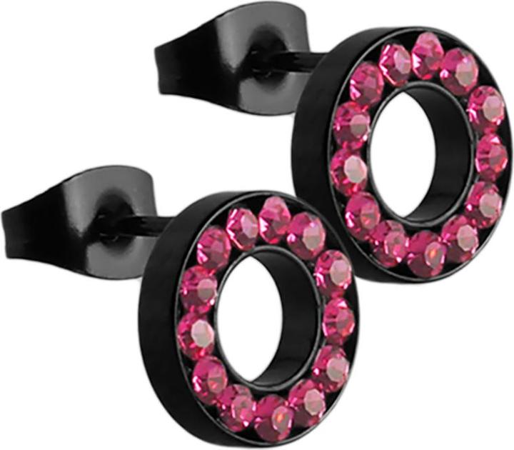 Star Piercing Ohrstecker Fake Tunnel schwarz mit Kristall pink (ohne Messing, Chirurgenstahl 316L)