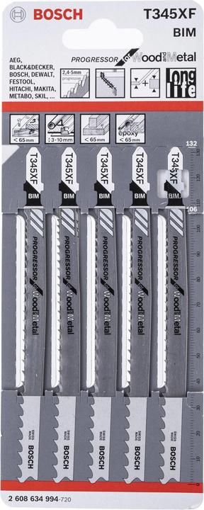Produktbild Bosch Professional Zubehör PRO Multi Material thick and thin T345XF Stichsägeblatt, 132 mm, 5-tlg.