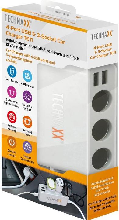 Actual product image Technaxx Car charger 4USB connections and 3-way distributor