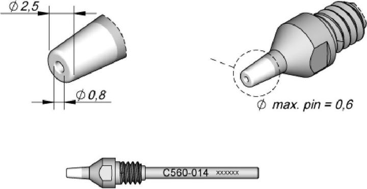 Image du produit JBC Pointe à dessouder série C560, C560014/Ø 0,8 mm, 2,5 mm, Pincleaning (Kit de dessoudage)