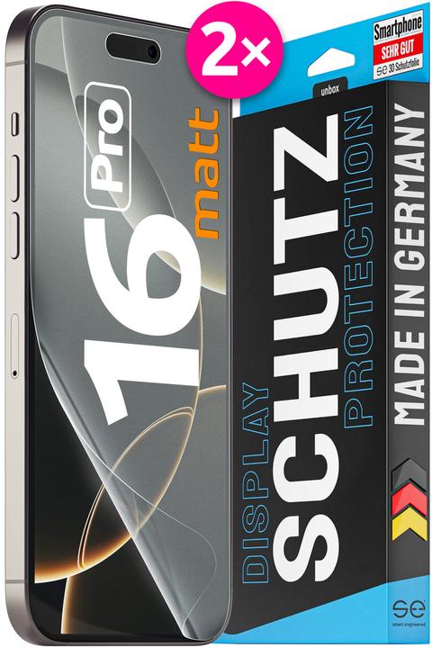 Smart Engineered se 3D protective film Apple iPhone 16 Pro anti-glare (PU 2) (2 Piece, Apple iPhone 16 Pro)