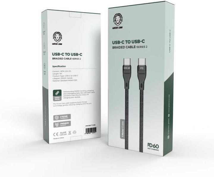 Actual product image Green Lion USB-C TO USB-C BRAIDED CABLE SERIES-2 1M PD 60W (1.20 m, 60 W)