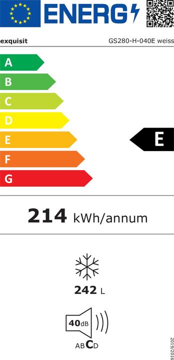 Etichetta energetica Exquisit GS280-H-040E congelatore indipendente E (Struttura autonoma, 242 l)