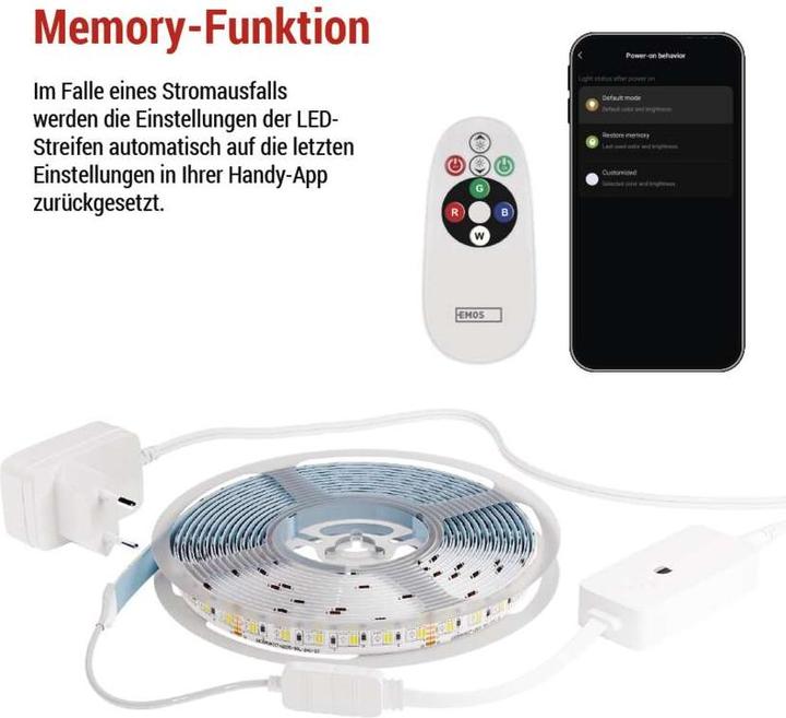 Image du produit Emos GoSmart LED-Streifen WiFi 5 m, 22W, 1400lm, RGB/CCT (Blanc froid, Blanc chaud, 500 cm, Intérieur)