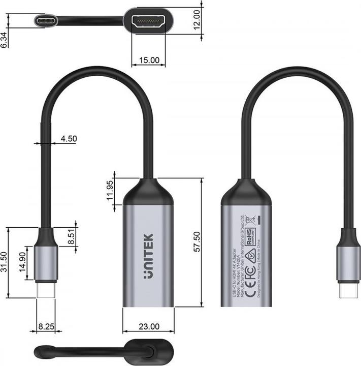 Actual product image Unitek ADAPTER USB-C - HDMI 2.0 4K 60HZ M/F (USB-C, 15 cm)