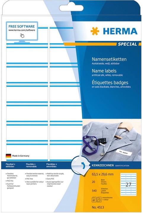 Actual product image HERMA A4 removable name labels