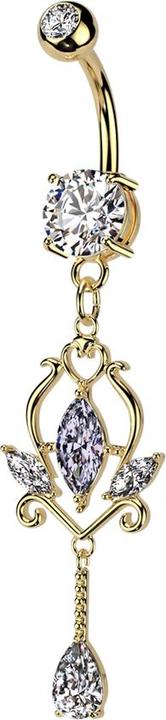 Star Piercing Banane vergoldet mit zwei Kugeln Kristall silber Anhänger Floral Kristalle silber (Messing, Chirurgenstahl 316L)